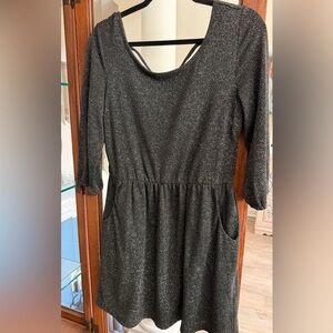 Lily Rose Black Knit Top with Silver Sparkle
